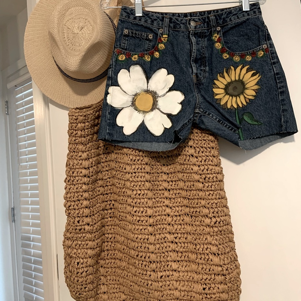 Painted denim cut offs